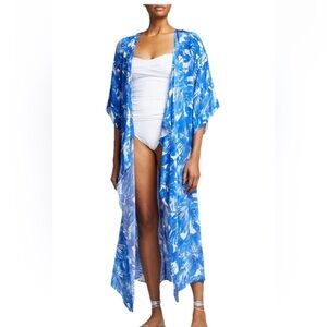 Trina Turk NWT Basque Blue Tropical Kimono Coverup Maxi Length L/XL Resort Wear